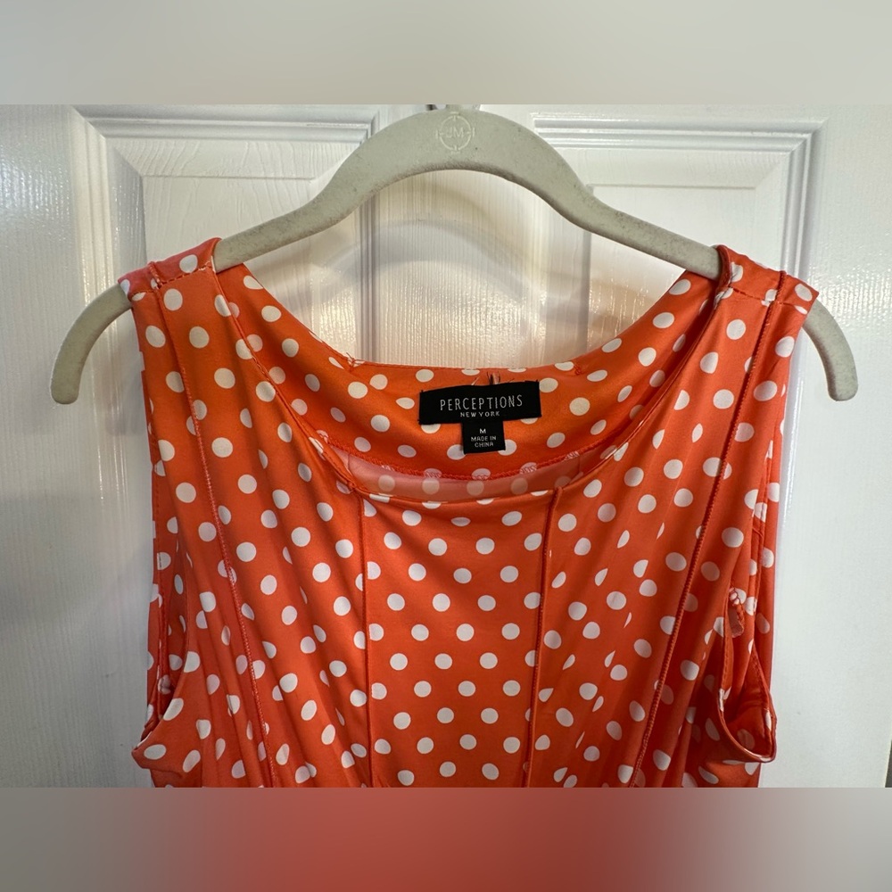 Orange with white polka dot sleeveless dress - Picture 2 of 4